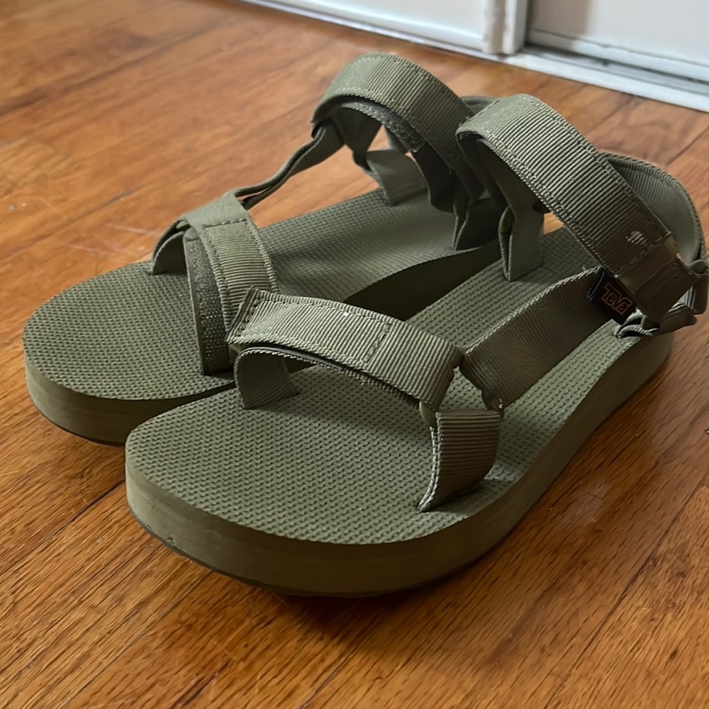 Teva olive platform sandals.